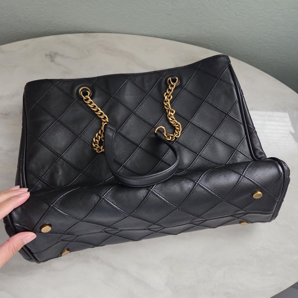 Quince Italian Black Leather Diamond Stitch Tote - Picture 13 of 13